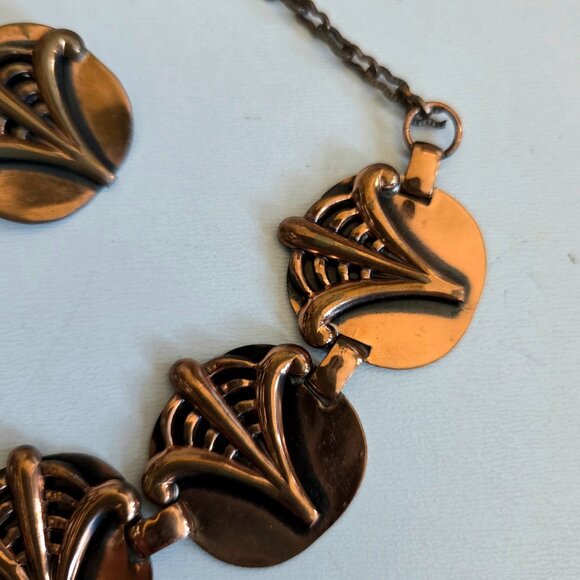 Vintage copper necklace/choker and clip on earrings. Jewelry set. - Picture 2 of 7